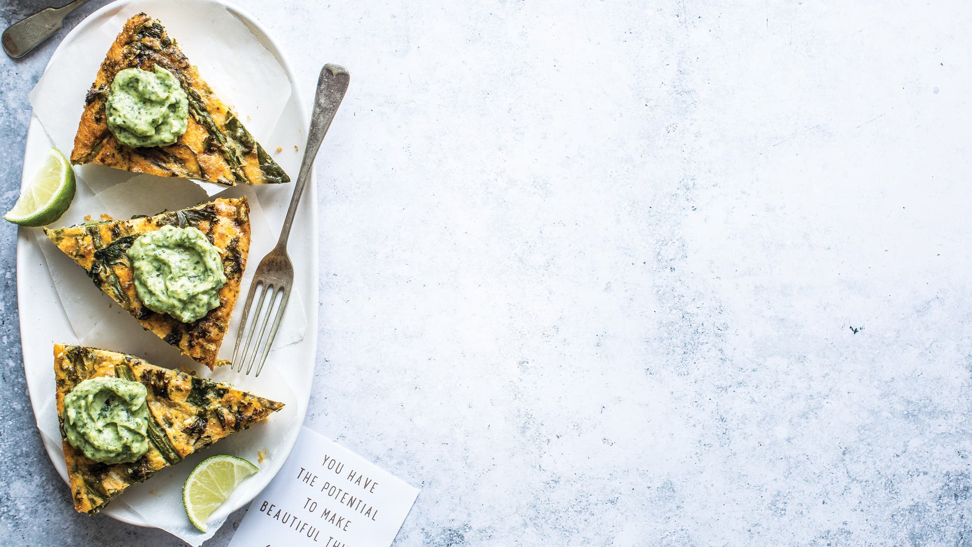 Green Frittata with Avocado Cilantro Mash recipe