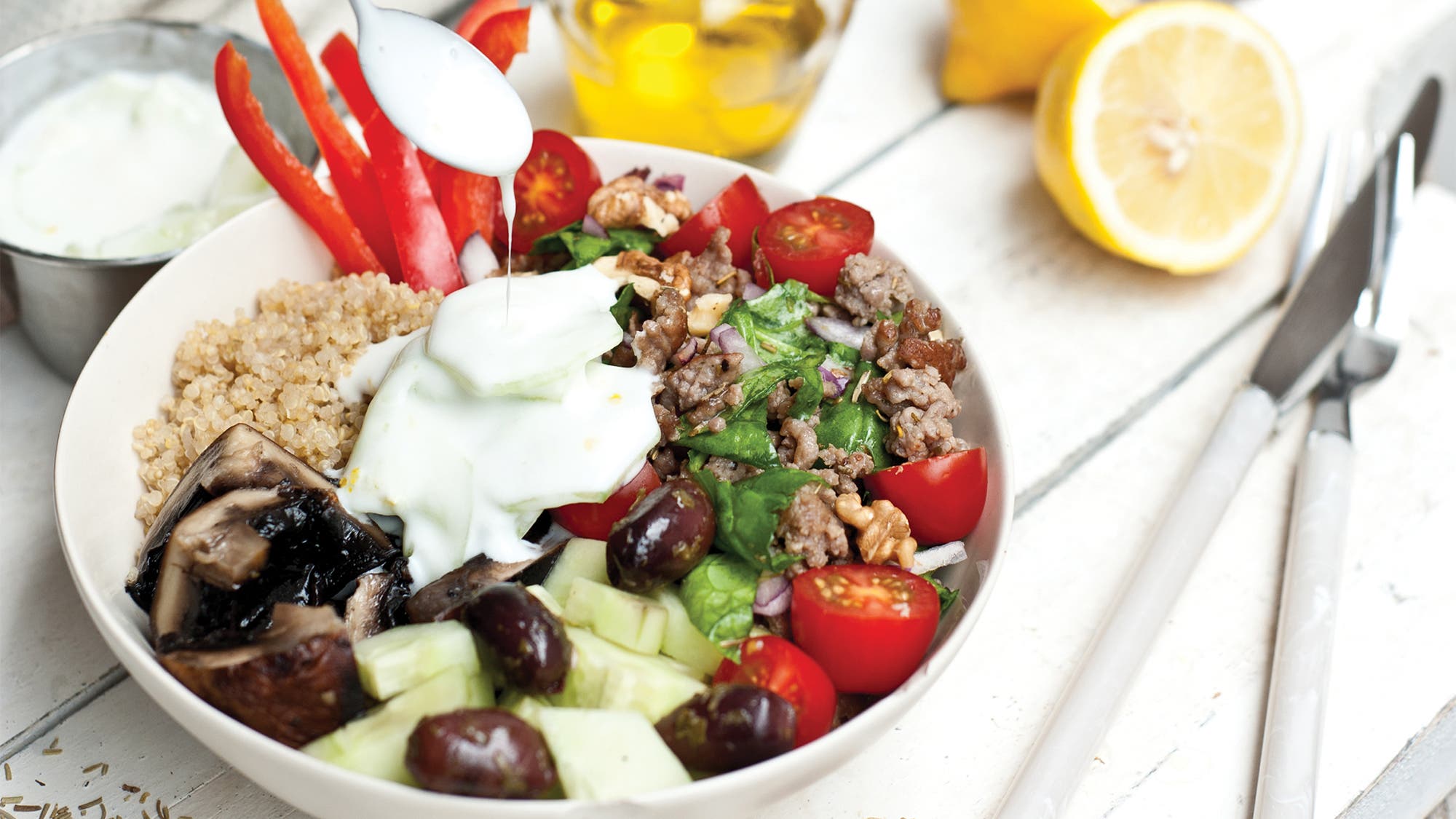 Loaded Beef Gyro Bowls with Tzatziki