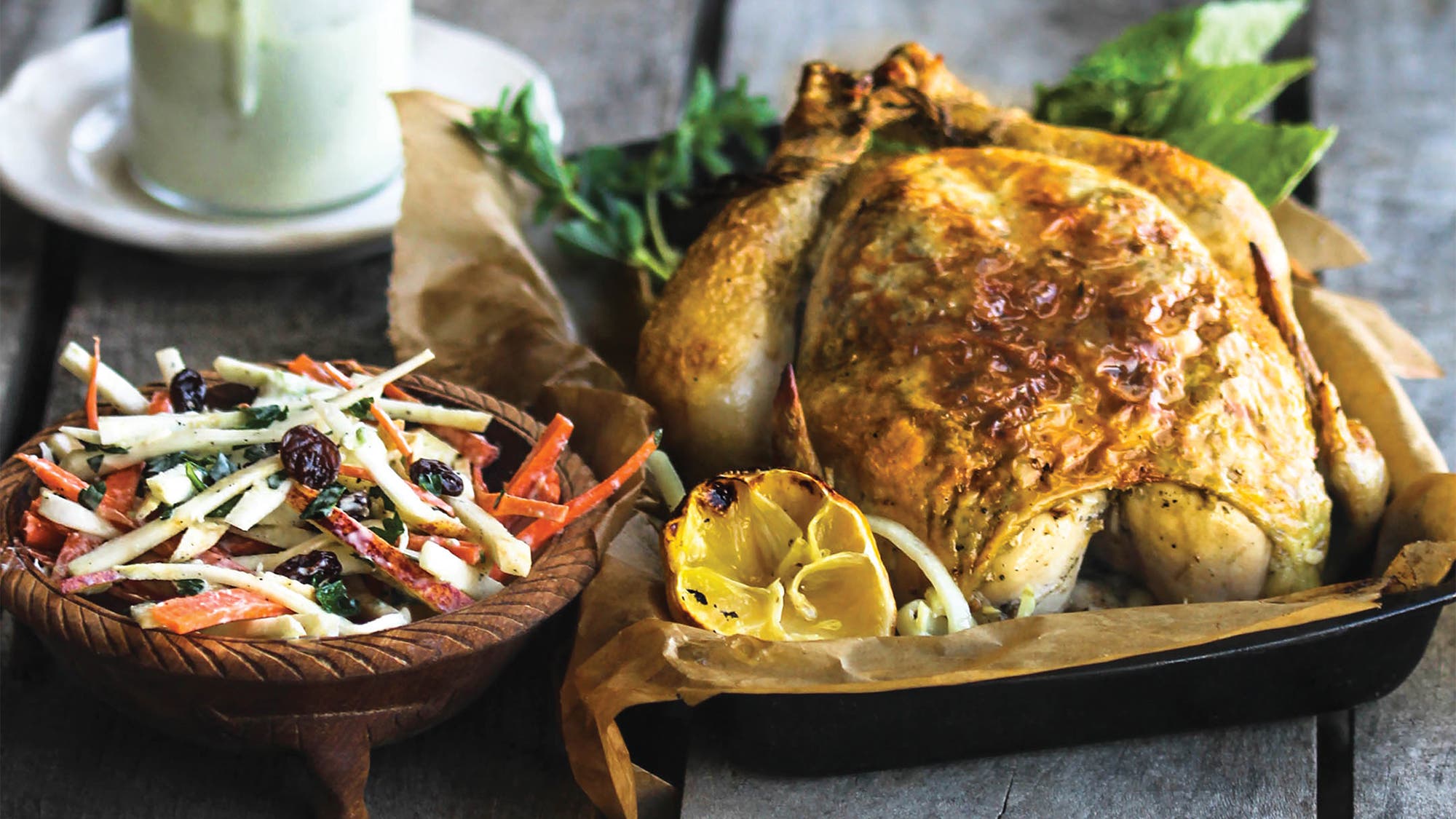 Roasted Chicken with Creamy Celeriac Apple Slaw