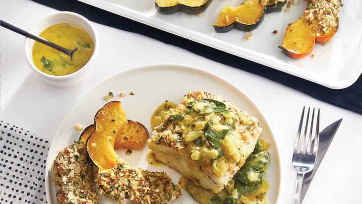 Nut-Crusted Acorn Squash & Halibut