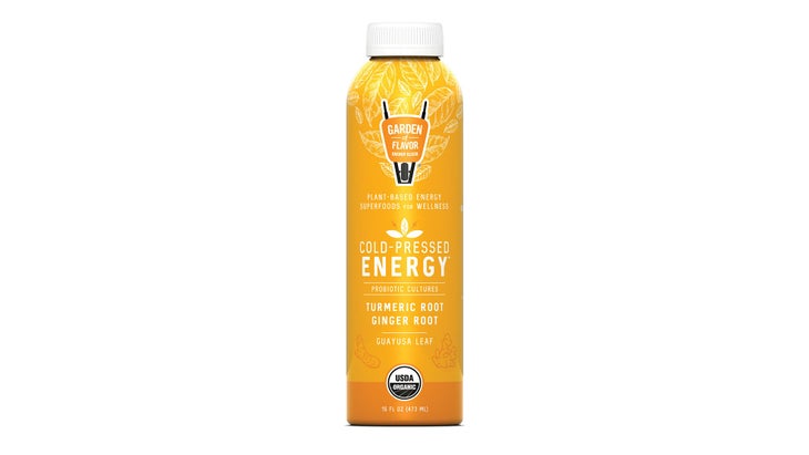 Orange bottle of turmeric ginger drink