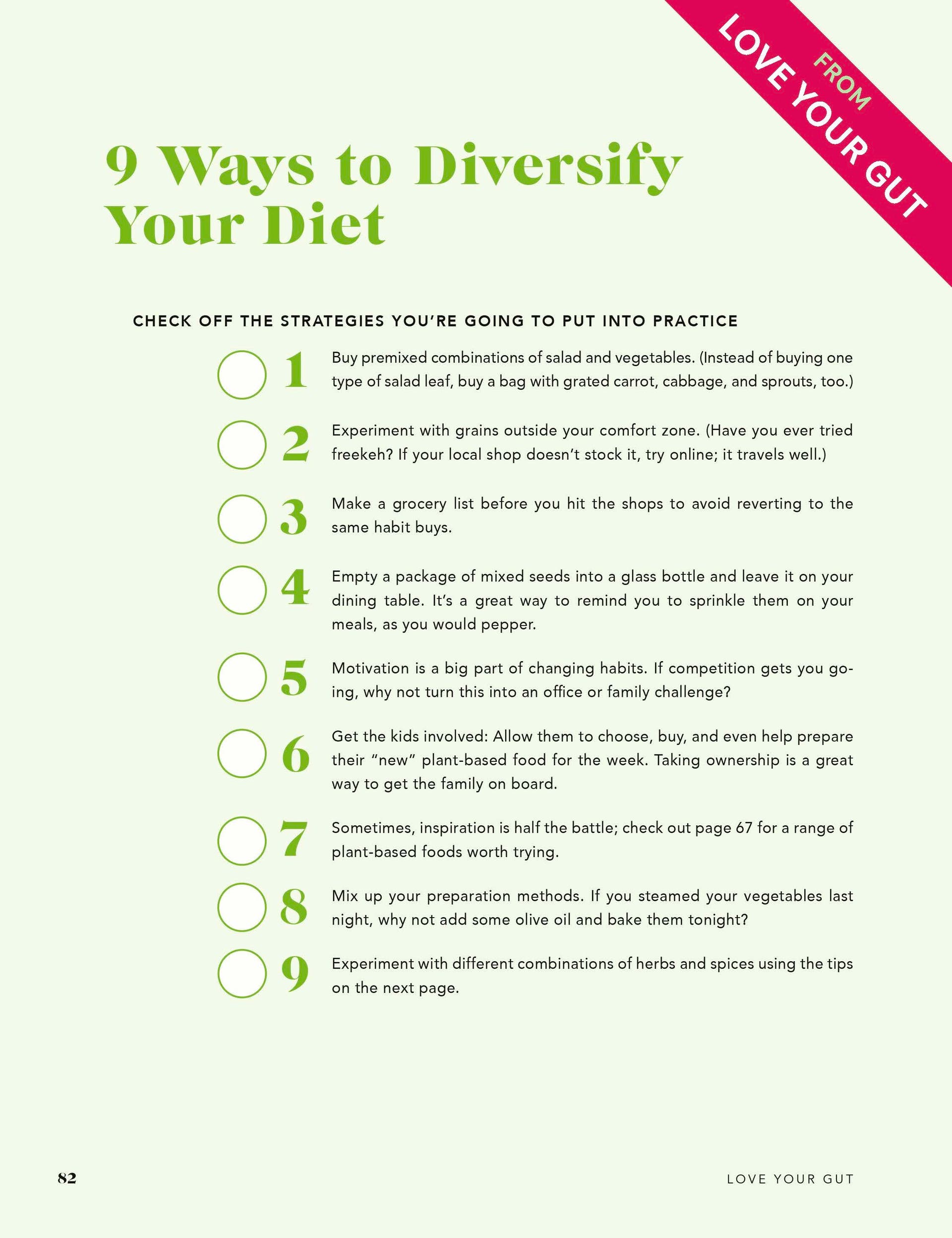 Diversify your diet checklist