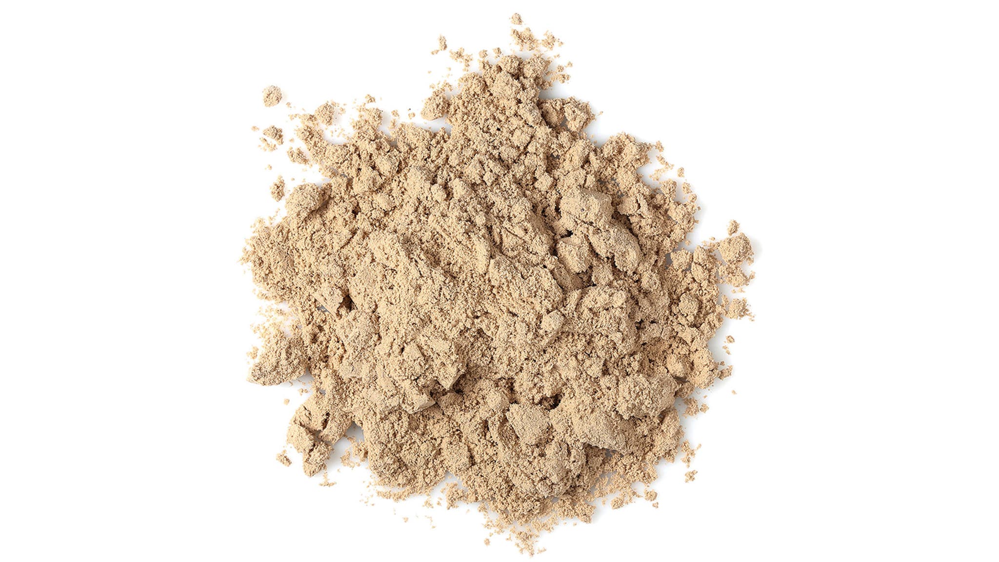 Powdered whey protein on white background