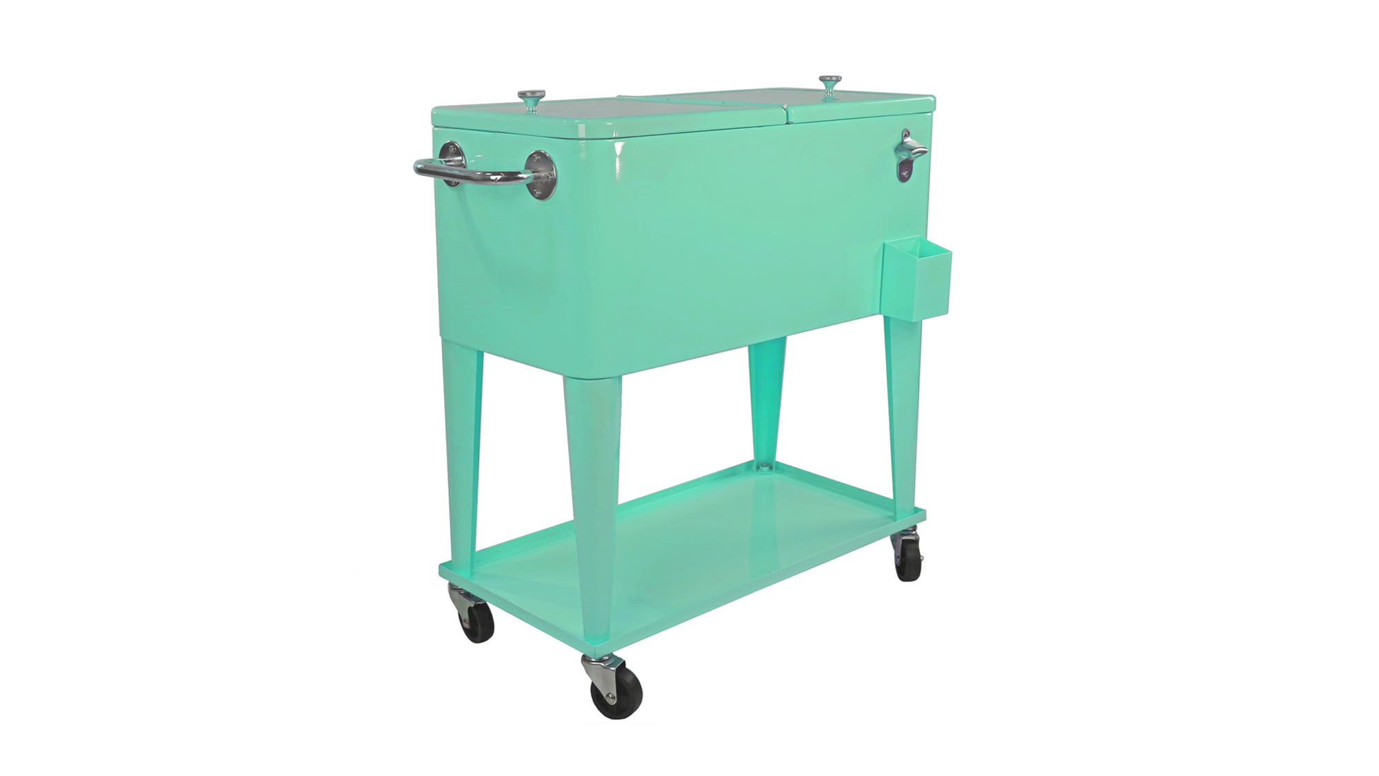 Seafoam green metal rolling cooler