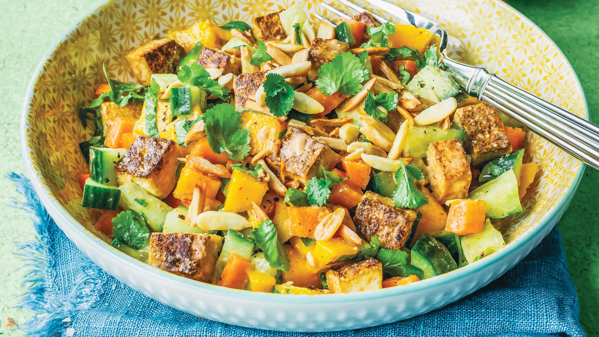 Mango tofu salad in bowl