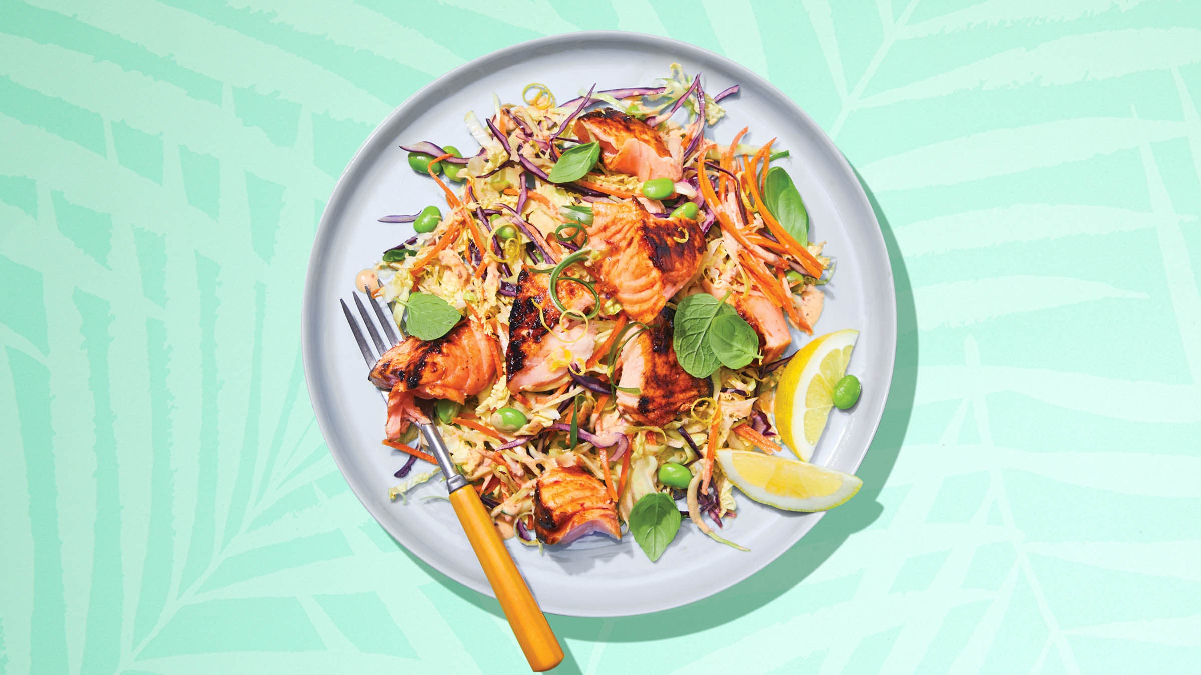 Chipotle salmon on teal background