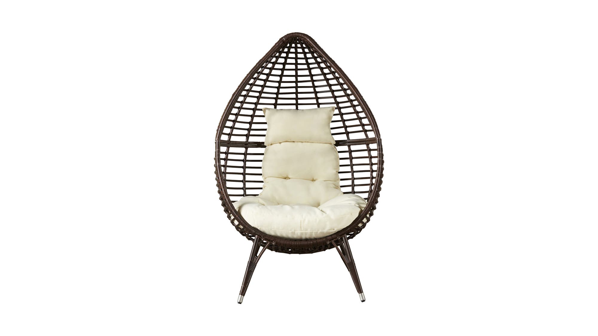 Teardrop wicker chair with lounge cushion