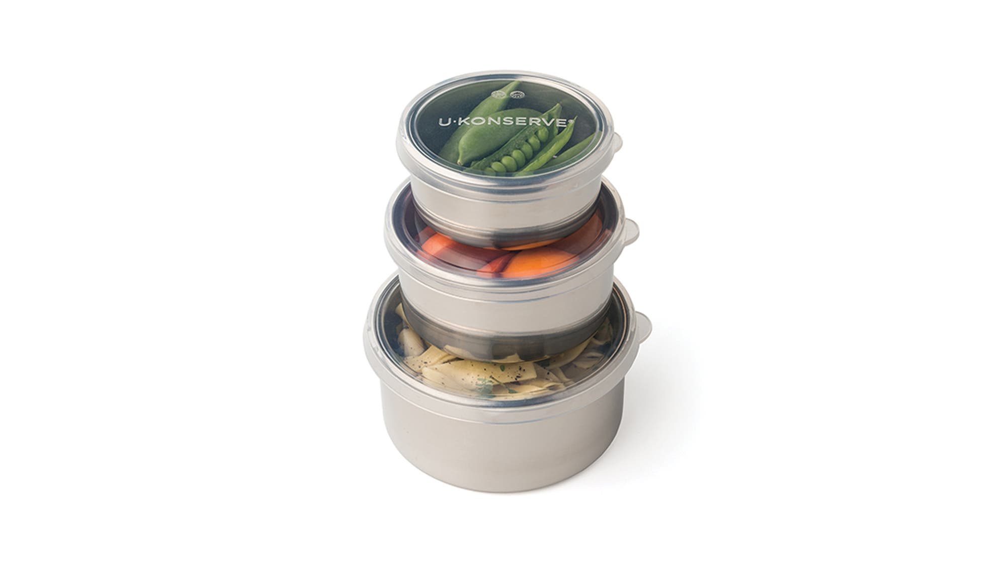 Three round nesting storage containers