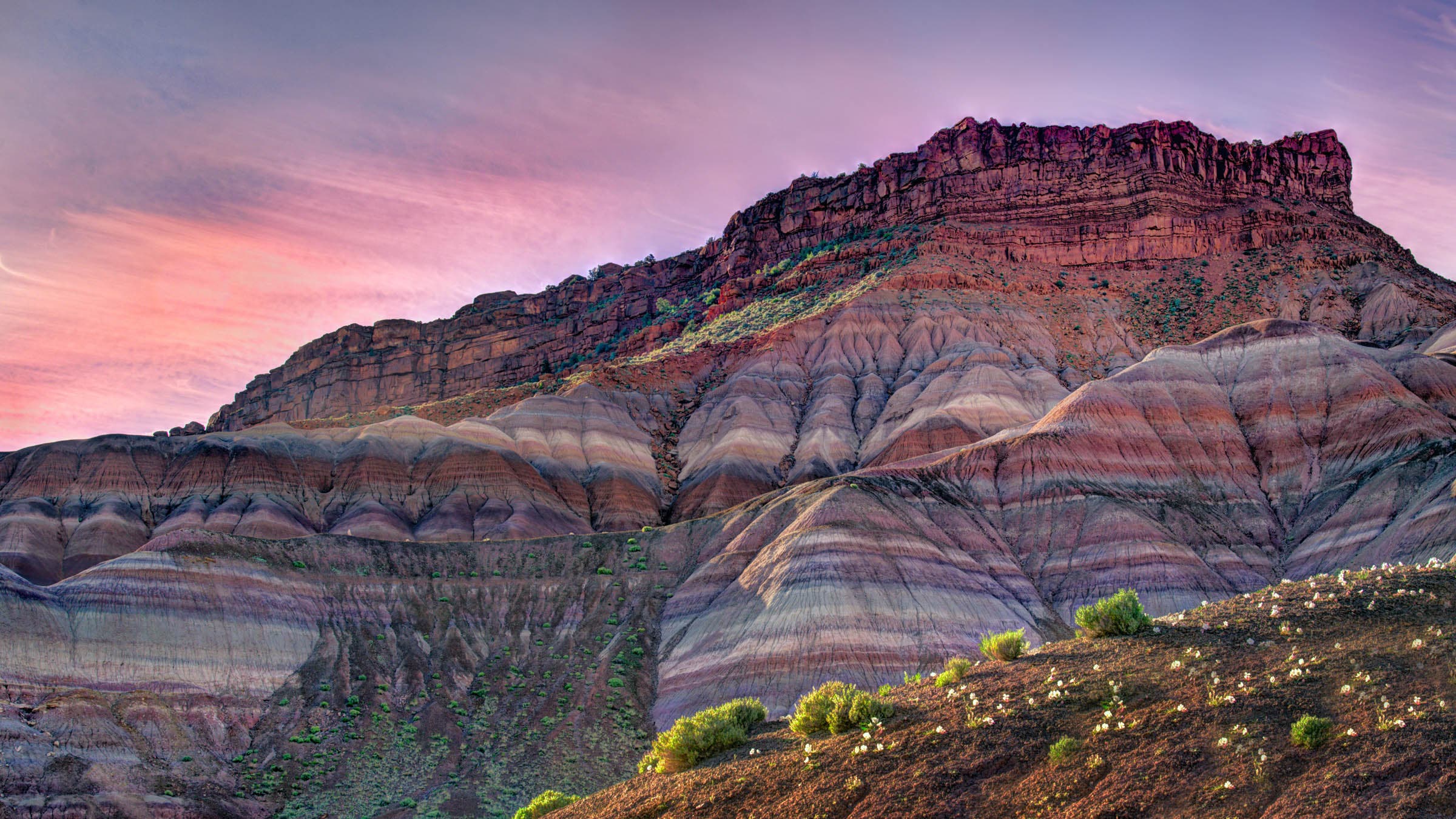Colorful mesa cliffs at sunrise