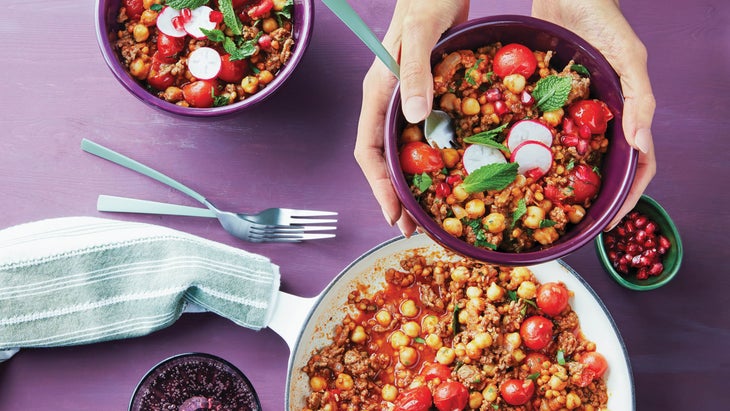 Harissa lamb skillet
