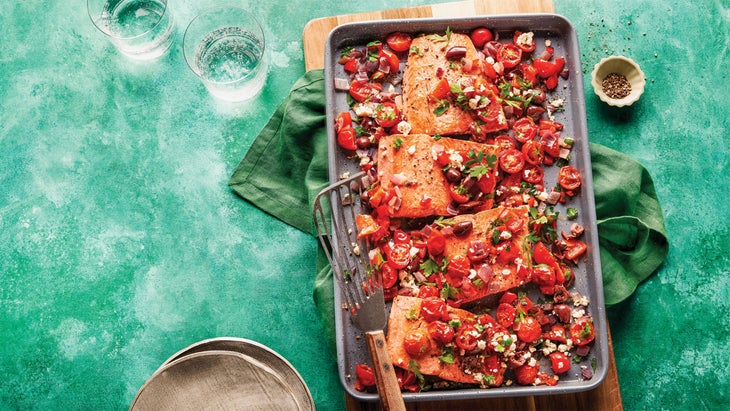 Roasted salmon and vegetables