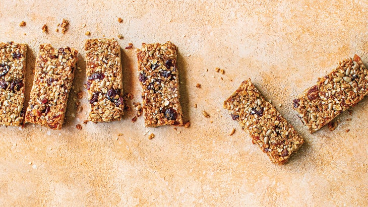 Granola bars in a line