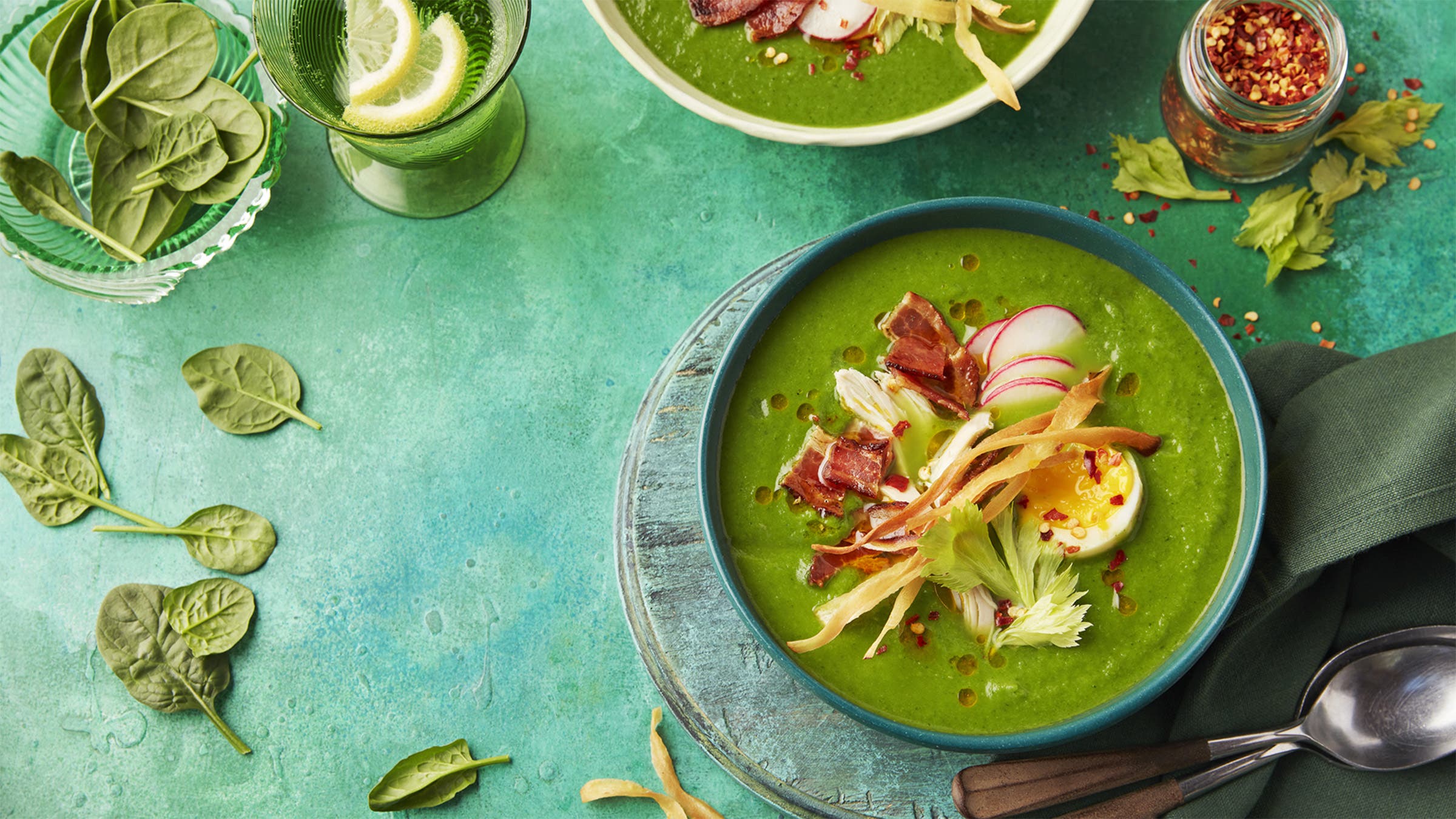 Roasted garlic and greens soup