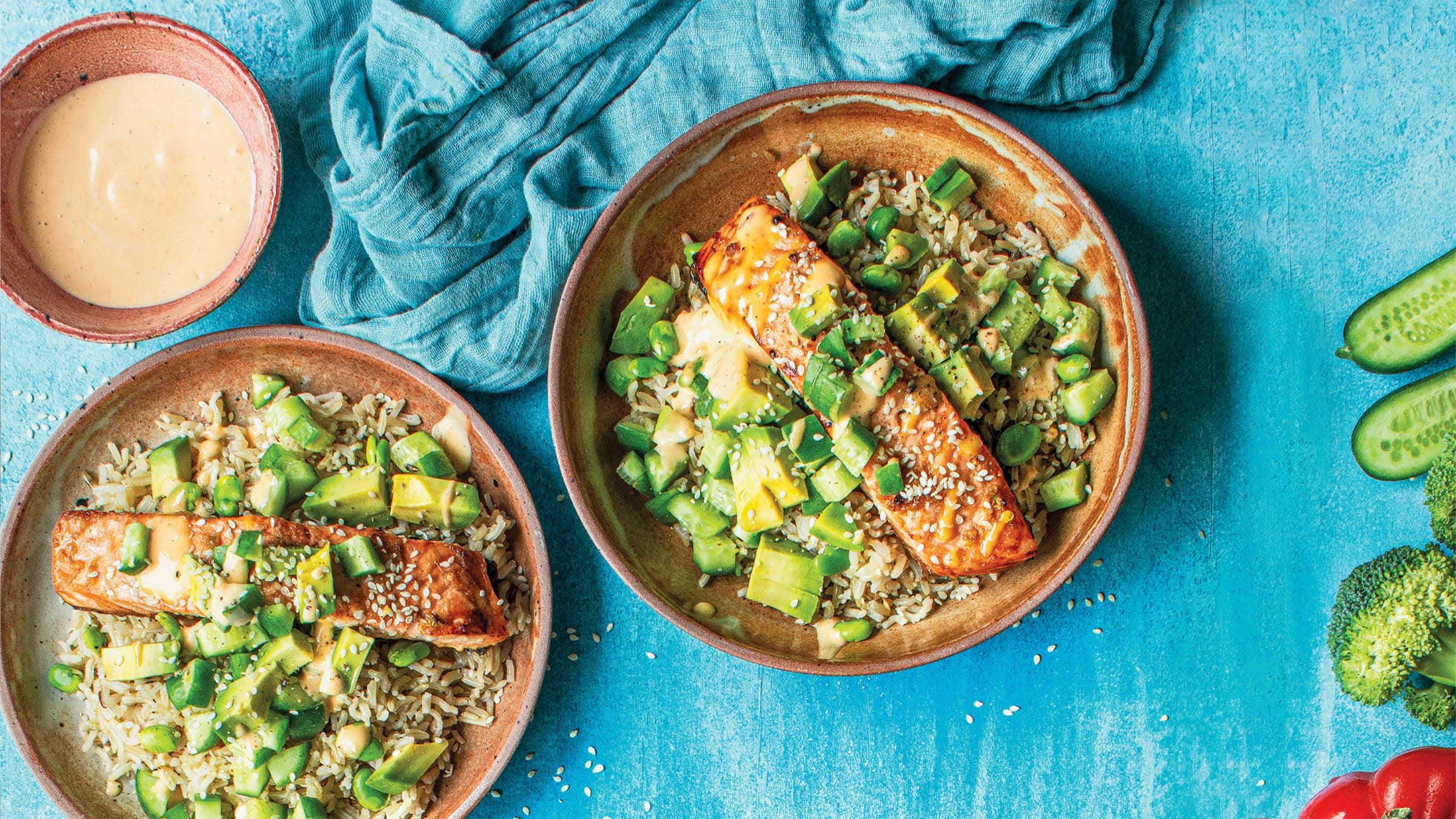 Spicy salmon power bowls