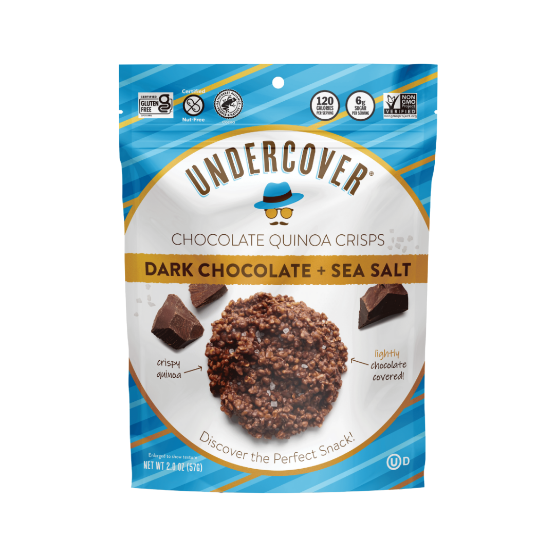 Undercover Snacks Dark Chocolate + Sea Salt, Chocolate Quinoa Crisps