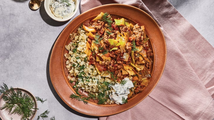 Cabbage Roll Bowl with Cauli-Rice & Dill Sour Cream