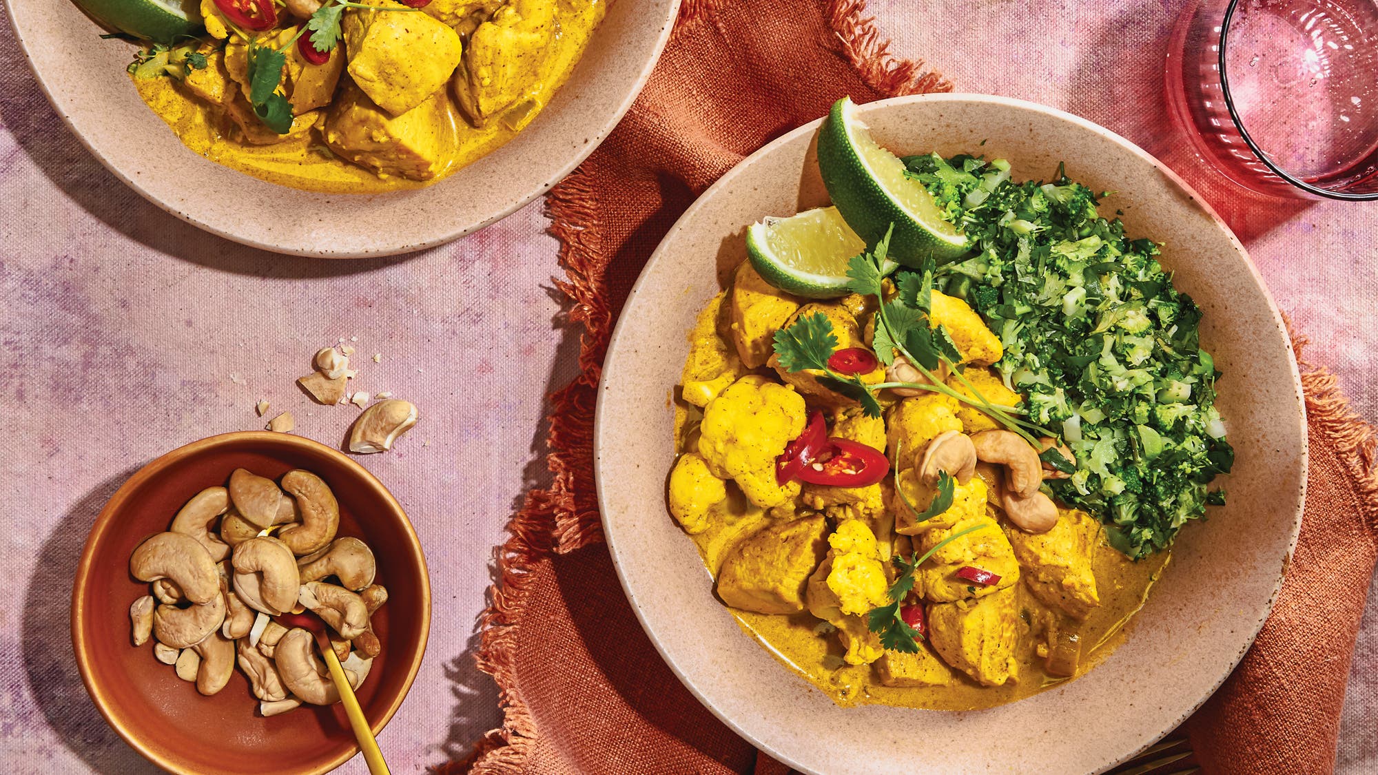 Cashew Chicken Curry with Herbed Broccoli Rice