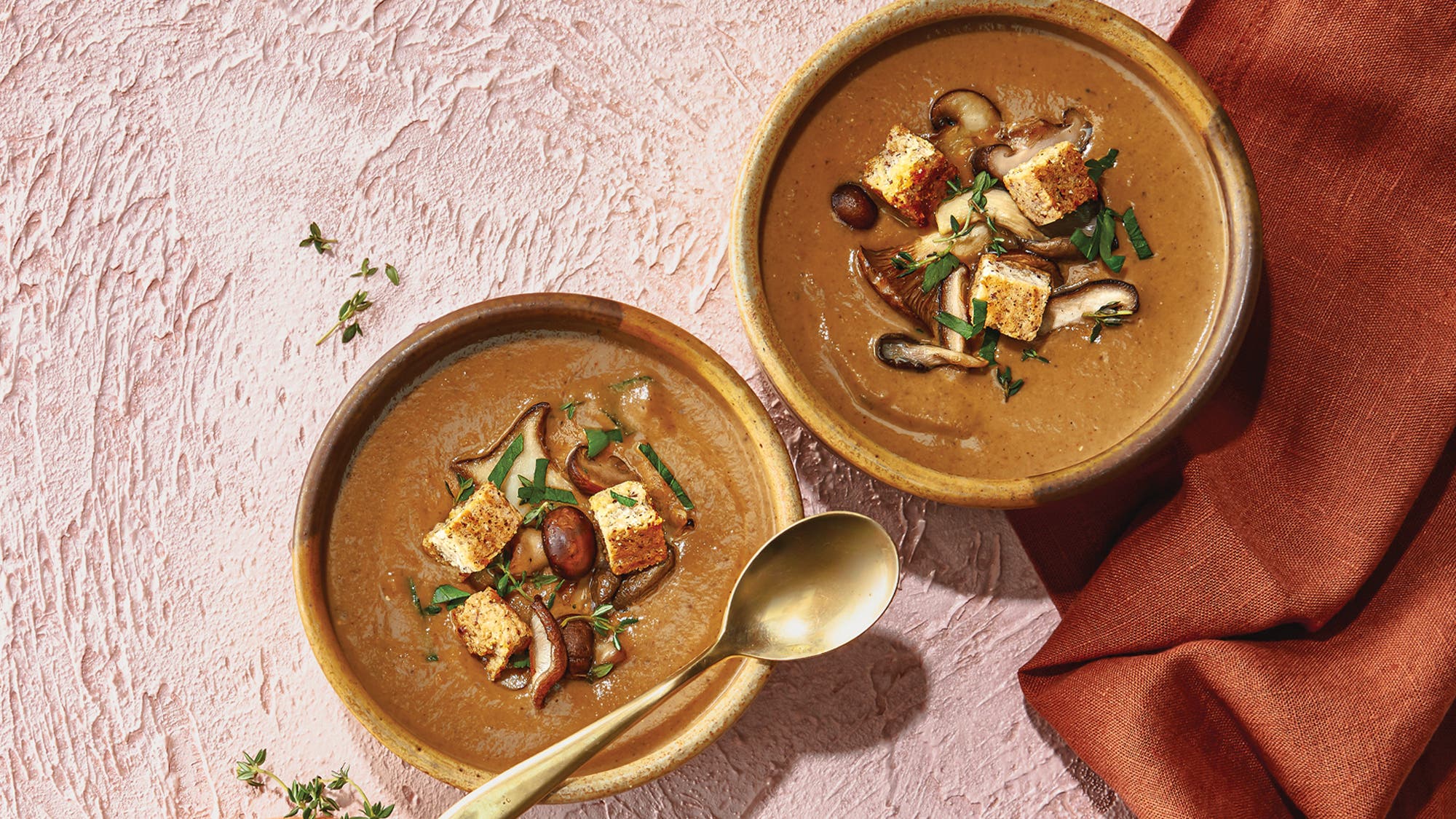 Creamy Mushroom Soup with Parmesan Croutons
