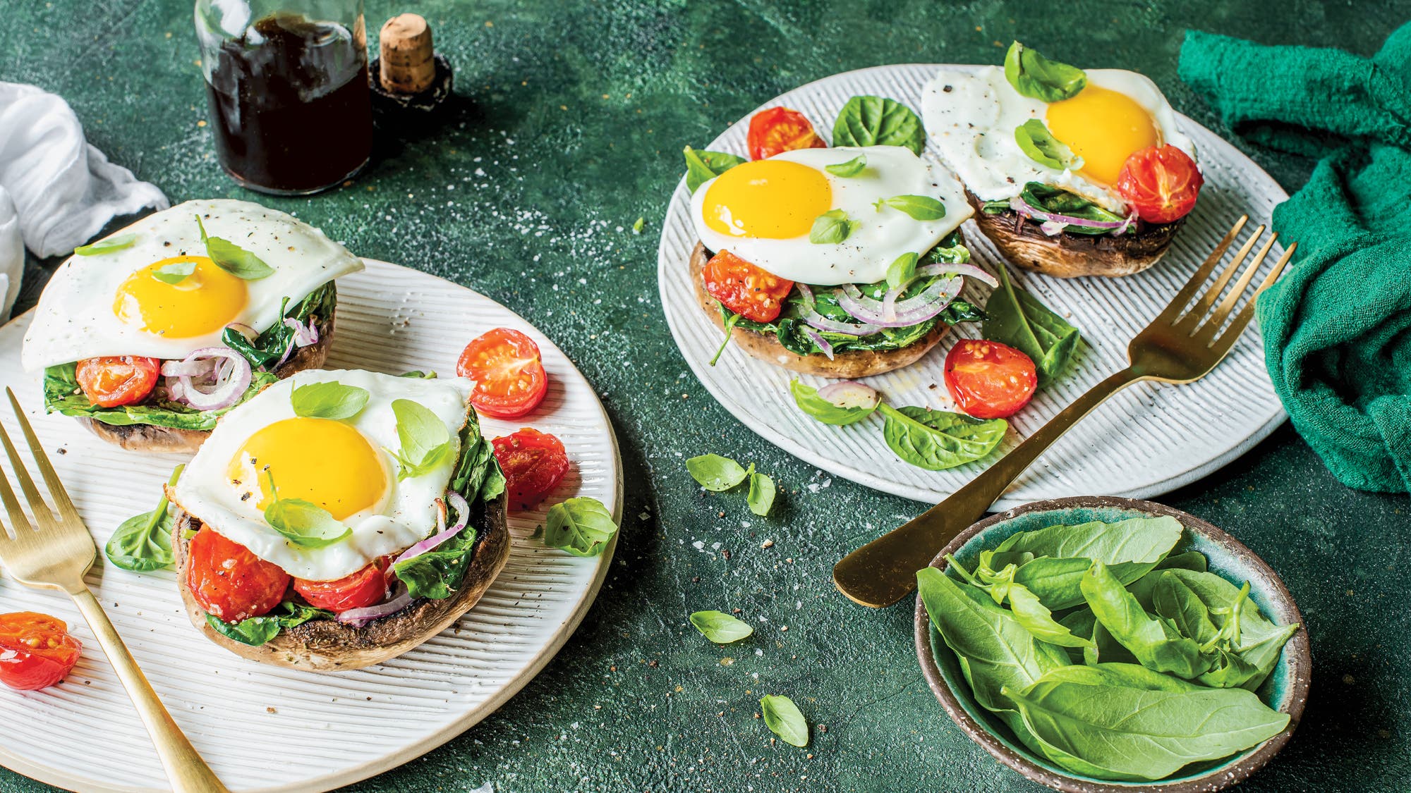 Balsamic Roasted Portobellos with Fried Eggs
