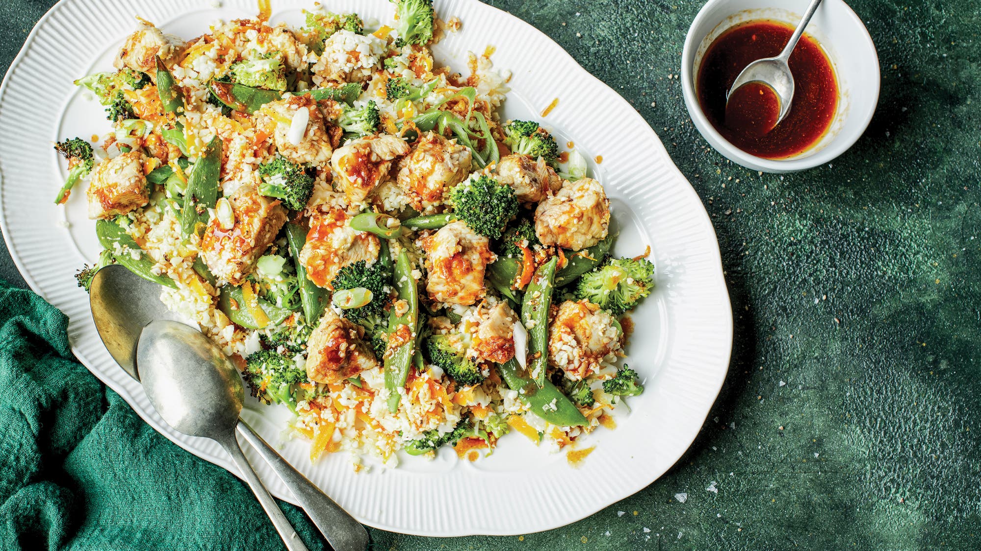 Sheet-Pan Chicken and Cauli-Fried Rice