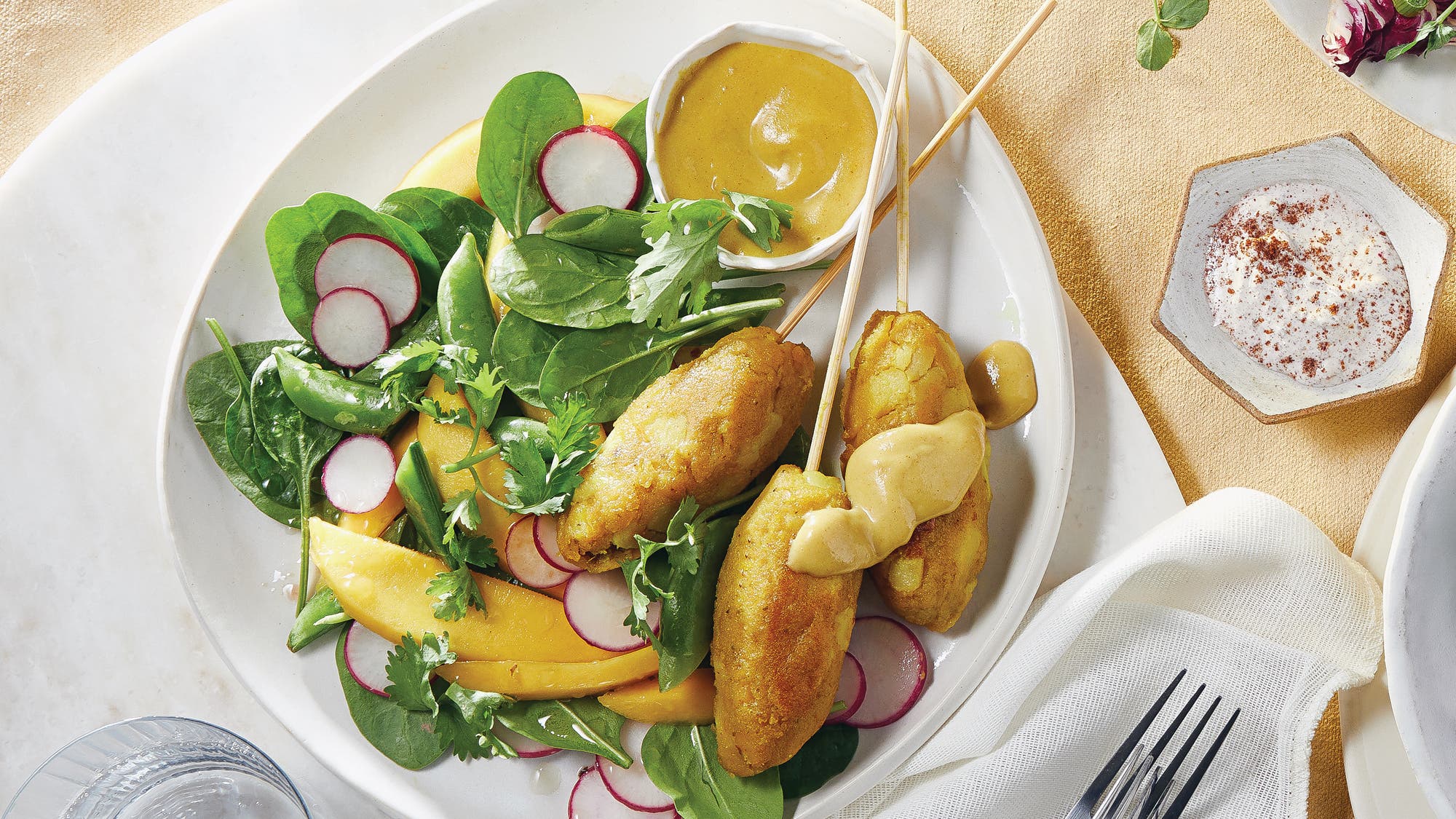 Lentil Kebab Salad with Turmeric Tahini Sauce