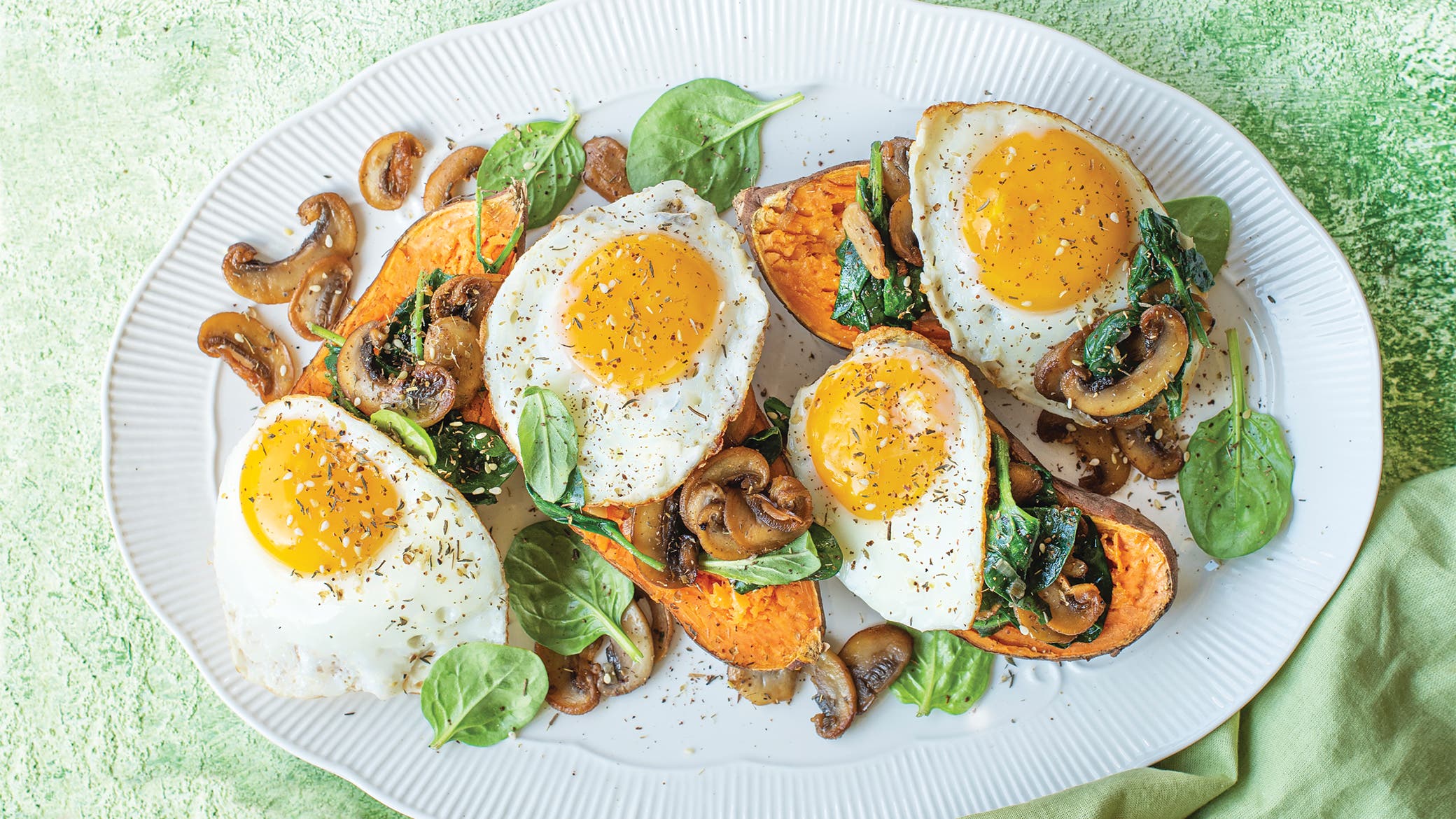 Sweet Potato Halves with Over-Easy Eggs