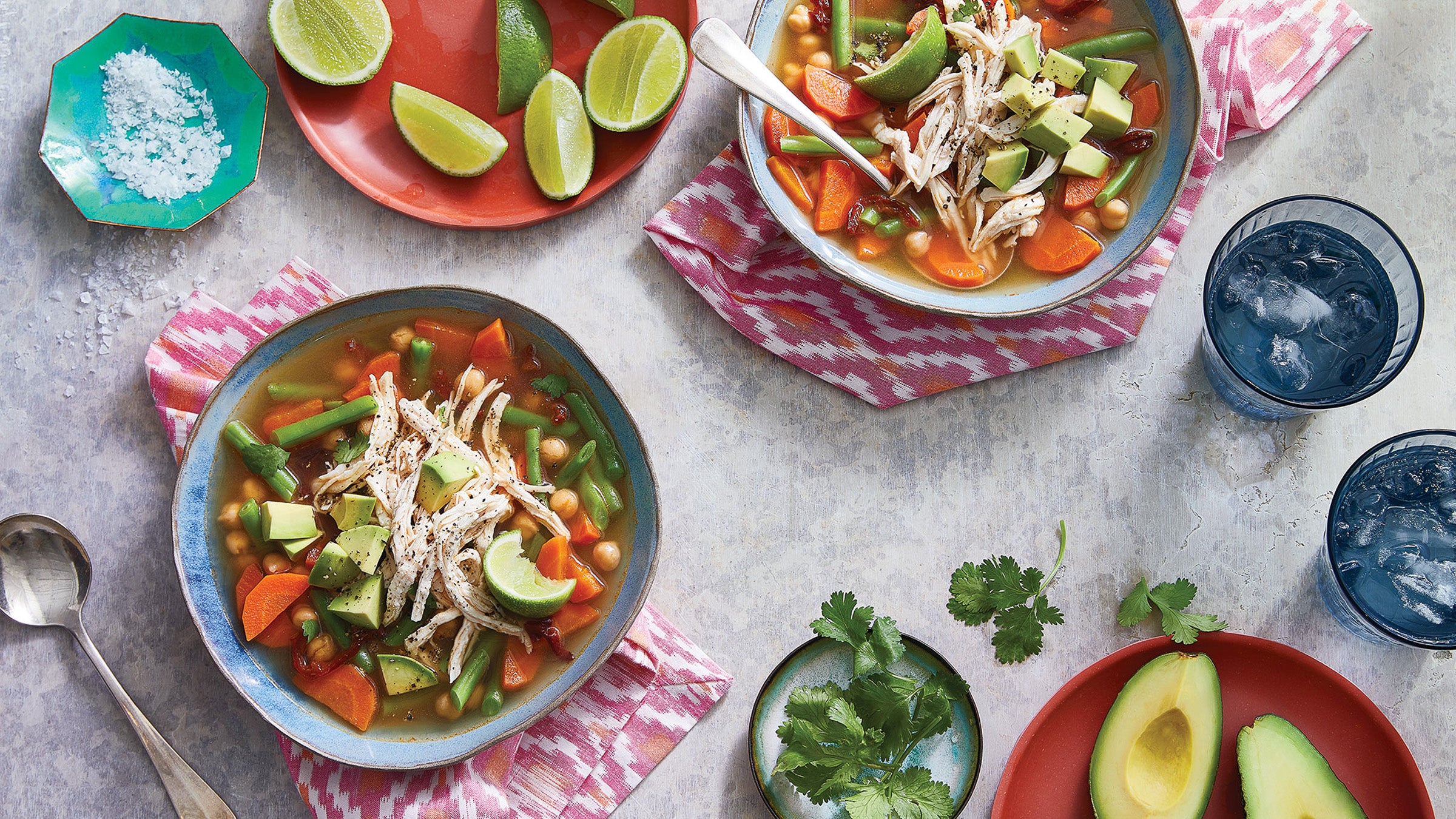 Bowls of Caldo Tlalpeno on a table